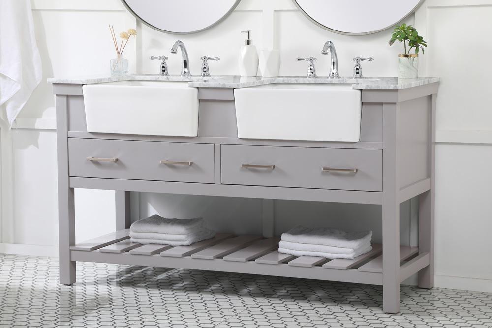 Elegant Furniture & Lighting - Clement 60 inch double bathroom vanity in grey - VF60160DGR veiw 3