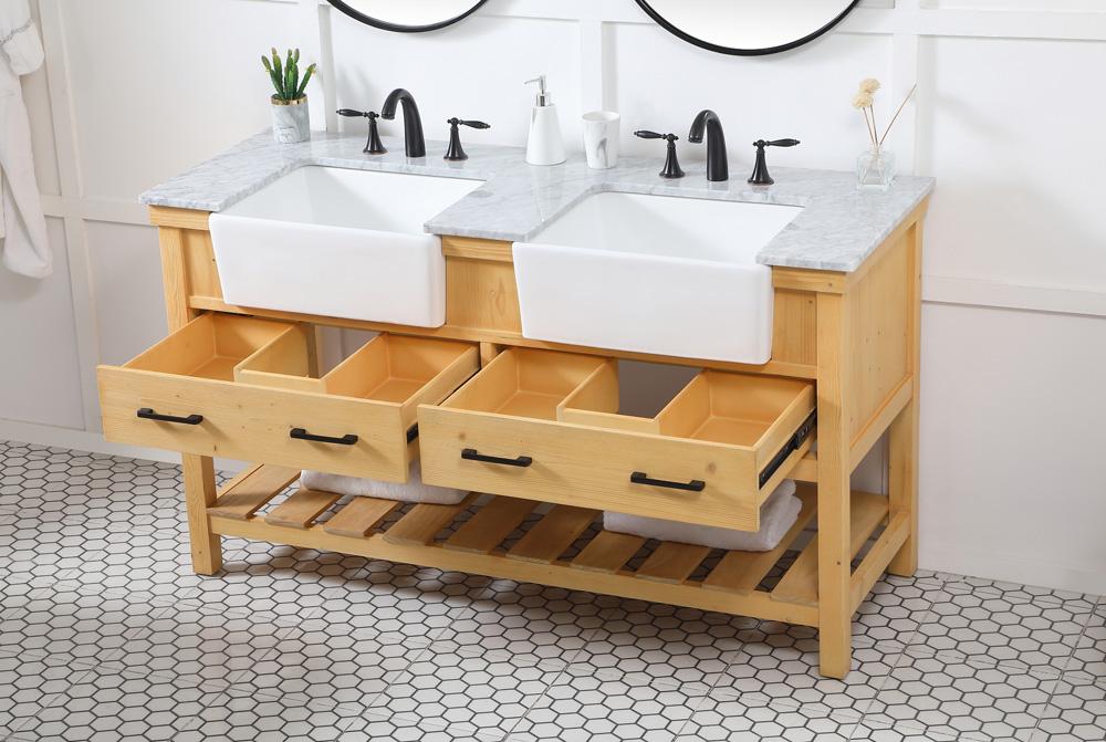 Elegant Furniture & Lighting - Clement 60 inch double bathroom vanity in natural wood - VF60160DNW veiw 4