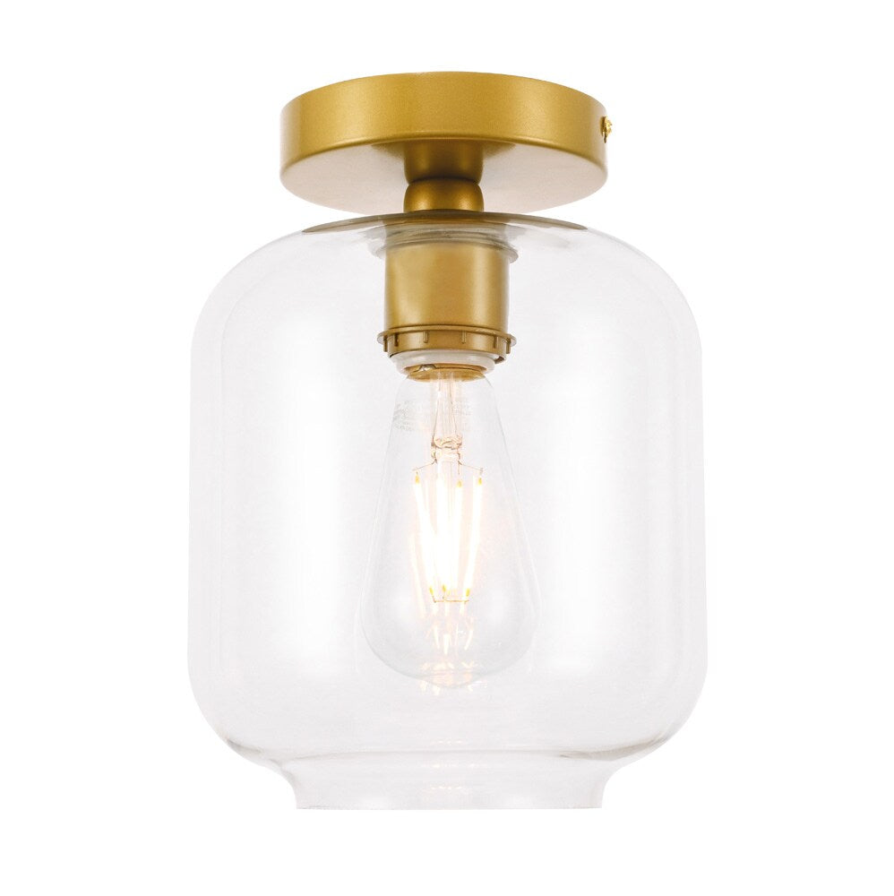 Elegant Furniture & Lighting - Collier 1 light Brass and Clear glass Flush mount - LD2270BR veiw 1