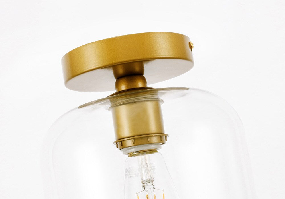 Elegant Furniture & Lighting - Collier 1 light Brass and Clear glass Flush mount - LD2270BR veiw 4