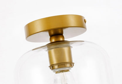 Elegant Furniture & Lighting - Collier 1 light Brass and Clear glass Flush mount - LD2270BR veiw 5