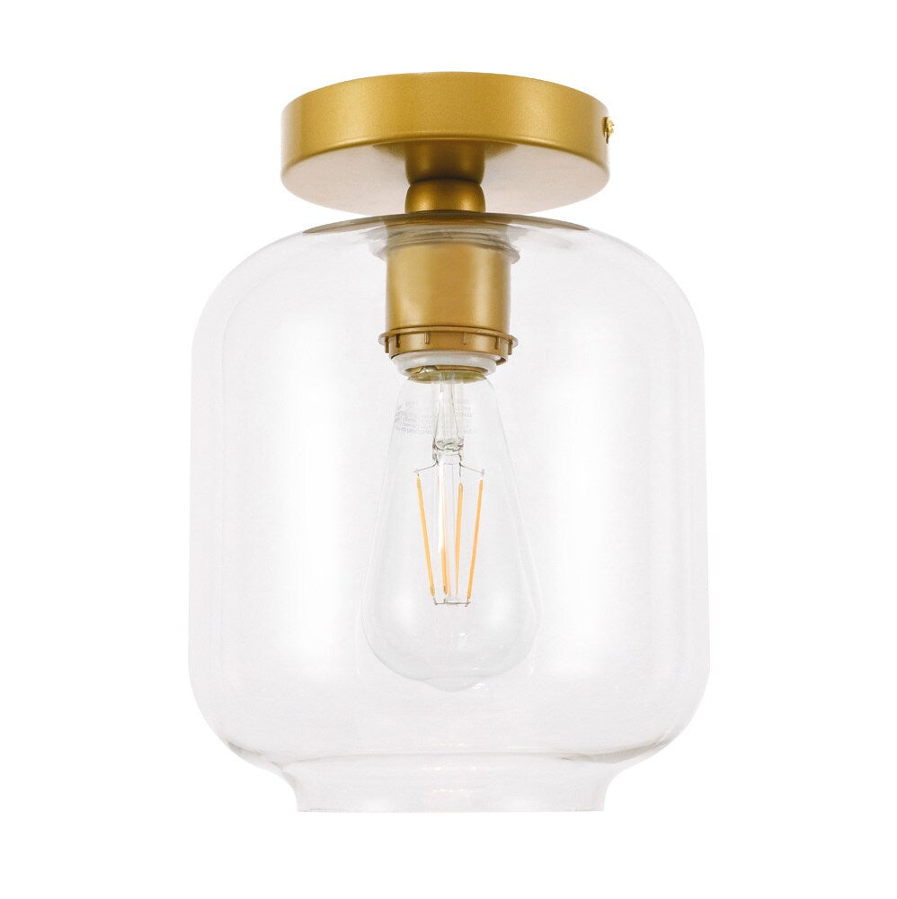 Elegant Furniture & Lighting - Collier 1 light Brass and Clear glass Flush mount - LD2270BR veiw 6