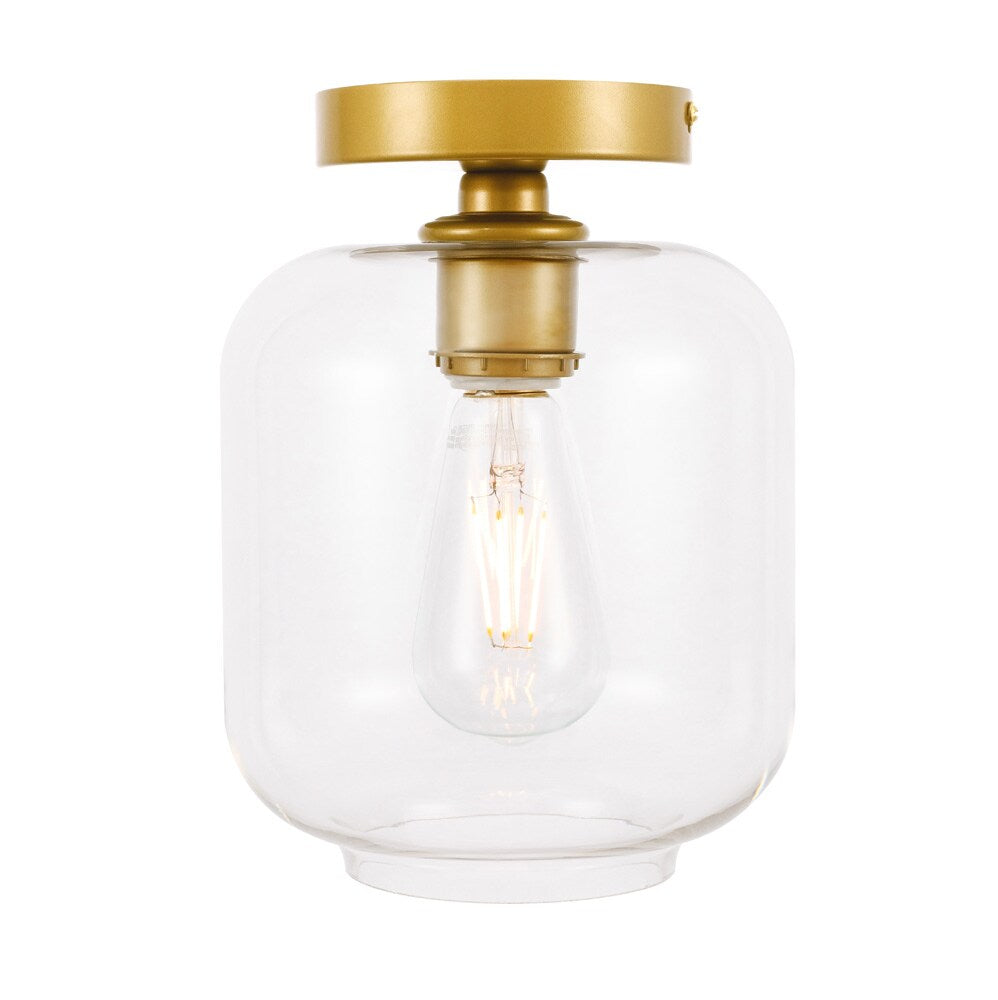 Elegant Furniture & Lighting - Collier 1 light Brass and Clear glass Flush mount - LD2270BR veiw 7
