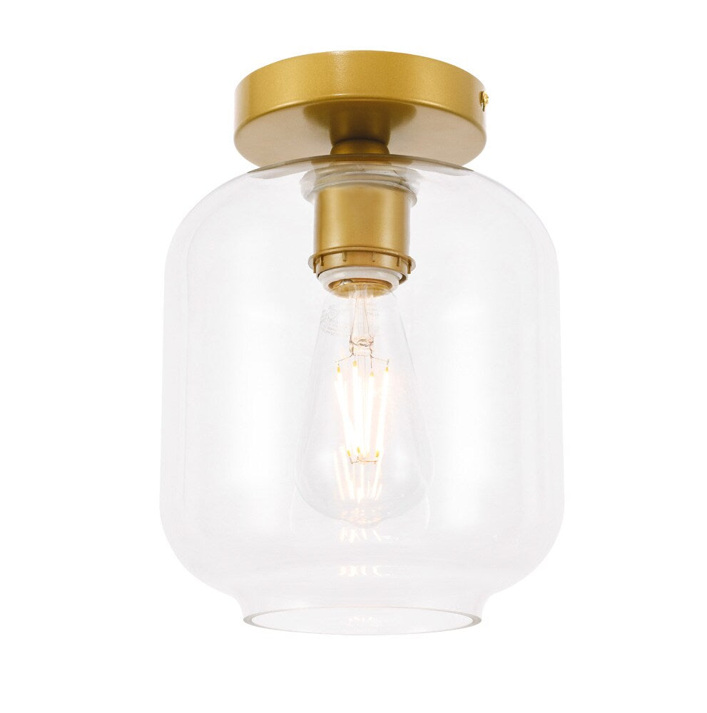 Elegant Furniture & Lighting - Collier 1 light Brass and Clear glass Flush mount - LD2270BR veiw 9