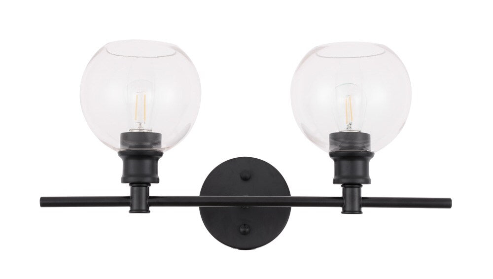 Elegant Furniture & Lighting - Collier 2 light Black and Clear glass Wall sconce - LD2314BK veiw 1