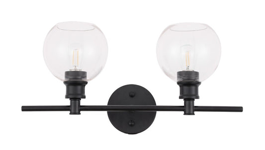 Elegant Furniture & Lighting - Collier 2 light Black and Clear glass Wall sconce - LD2314BK veiw 1