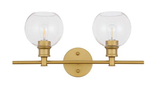 Elegant Furniture & Lighting - Collier 2 light Brass and Clear glass Wall sconce - LD2314BR veiw 1
