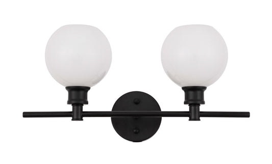 Elegant Furniture & Lighting - Collier 2 light Black and Frosted white glass Wall sconce - LD2315BK veiw 1