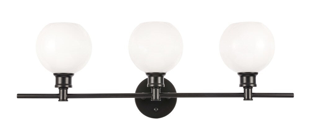 Elegant Furniture & Lighting - Collier 3 light Black and Frosted white glass Wall sconce - LD2319BK veiw 1