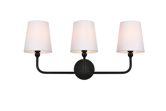 Elegant Furniture & Lighting - Colson 3 light Black and Clear Bath Sconce - LD7322W26BLK veiw 1
