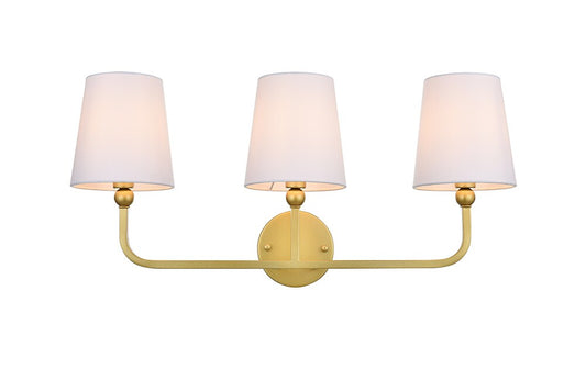 Elegant Furniture & Lighting - Colson 3 light Brass and Clear Bath Sconce - LD7322W26BRA veiw 1