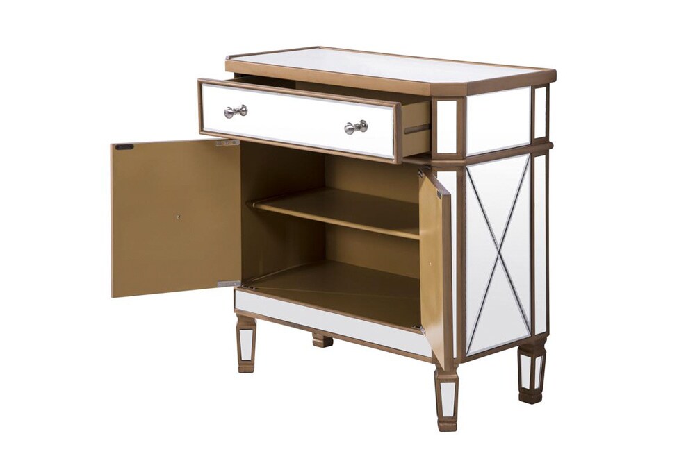 Elegant Furniture & Lighting - Contempo 1 Drawer 2 Door Cabinet 32 in. x 16 in. x 32 in. in Gold Clear - MF6-1102GC veiw 7