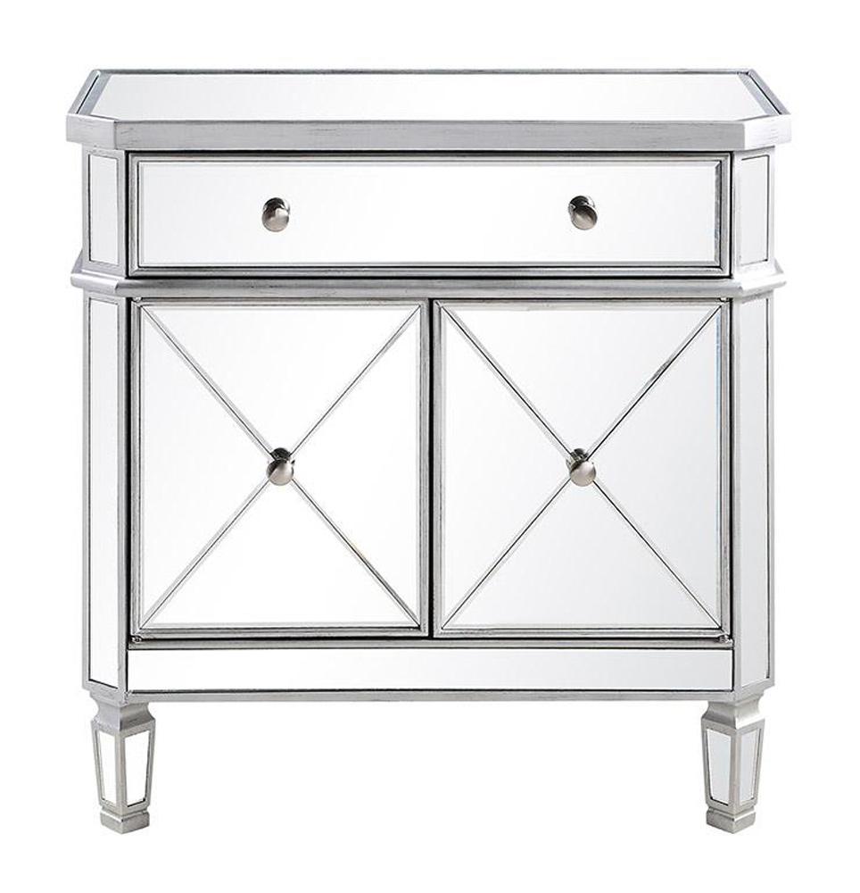 Elegant Furniture & Lighting - Contempo 1 Drawer 2 Door Cabinet 32 in. x 16 in. x 32 in. in silver Clear - MF6-1002SC veiw 1