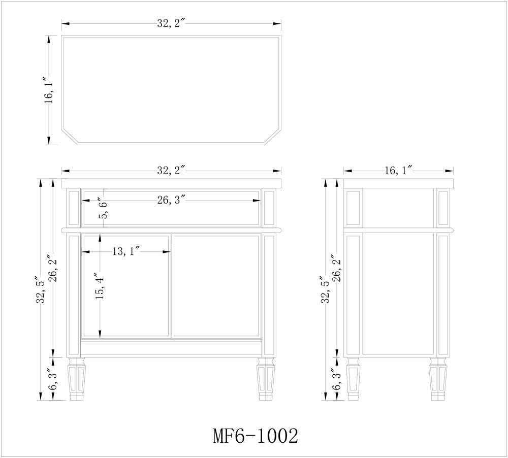 Elegant Furniture & Lighting - Contempo 1 Drawer 2 Door Cabinet 32 in. x 16 in. x 32 in. in silver Clear - MF6-1002SC veiw 2