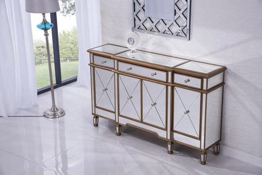 Elegant Furniture & Lighting - Contempo 3 Drawer 4 Door Cabinet 60 in. x 14 in. x 36 in. in Gold Clear - MF6-1101GC veiw 2
