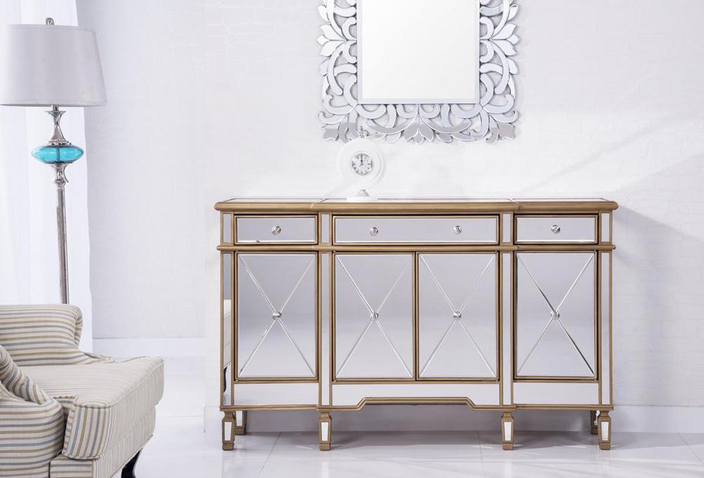 Elegant Furniture & Lighting - Contempo 3 Drawer 4 Door Cabinet 60 in. x 14 in. x 36 in. in Gold Clear - MF6-1101GC veiw 3
