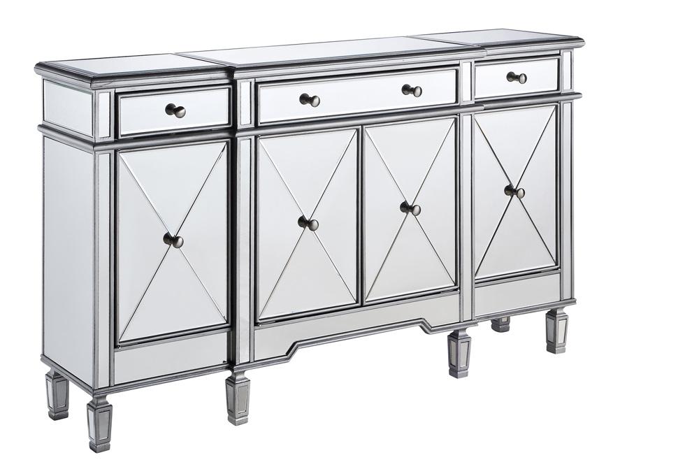 Elegant Furniture & Lighting - Contempo 3 Drawer 4 Door Cabinet 60 in. x 14 in. x 36 in. in silver Clear - MF6-1001SC veiw 3