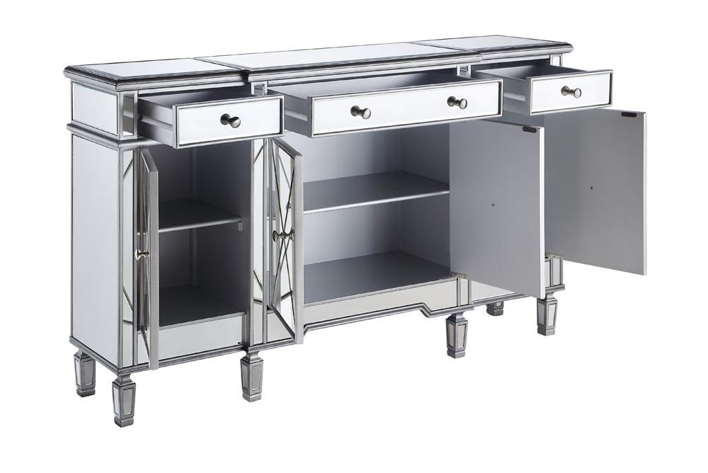 Elegant Furniture & Lighting - Contempo 3 Drawer 4 Door Cabinet 60 in. x 14 in. x 36 in. in silver Clear - MF6-1001SC veiw 4