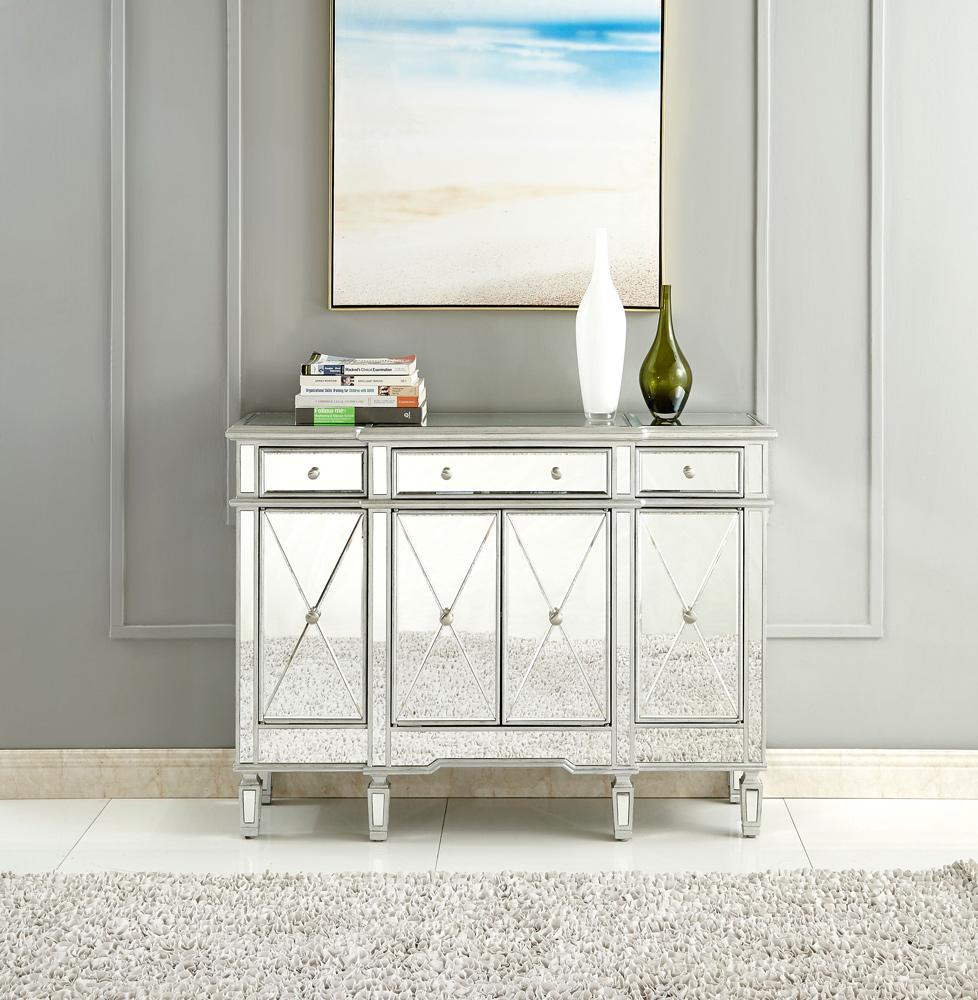 Elegant Furniture & Lighting - Contempo 3 Drawer 4 Door Cabinet 48 .In. X 14 In. X 36 In. in silver Clear - MF6-1111SC veiw 2