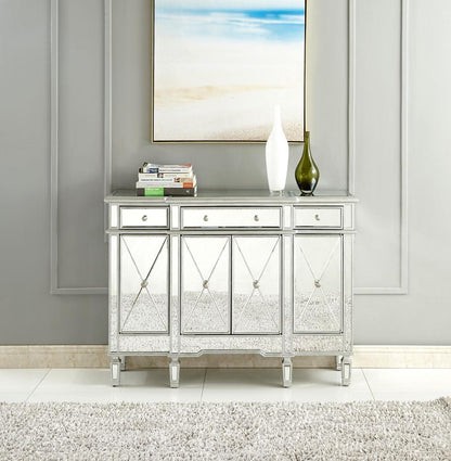 Elegant Furniture & Lighting - Contempo 3 Drawer 4 Door Cabinet 48 .In. X 14 In. X 36 In. in silver Clear - MF6-1111SC veiw 2