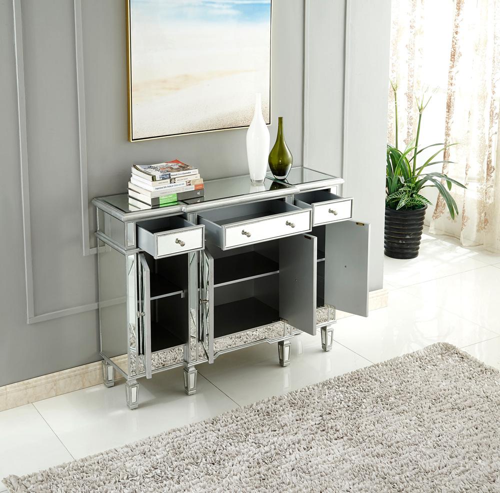 Elegant Furniture & Lighting - Contempo 3 Drawer 4 Door Cabinet 48 .In. X 14 In. X 36 In. in silver Clear - MF6-1111SC veiw 3