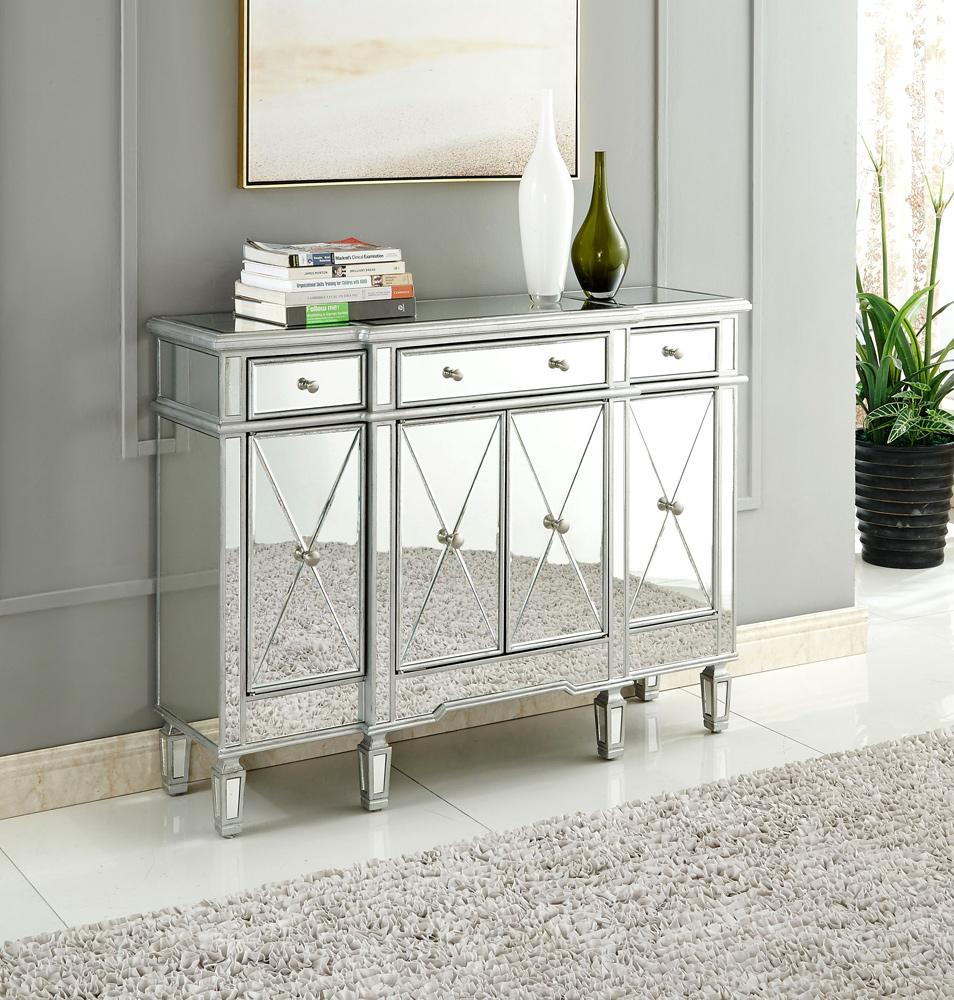Elegant Furniture & Lighting - Contempo 3 Drawer 4 Door Cabinet 48 .In. X 14 In. X 36 In. in silver Clear - MF6-1111SC veiw 11