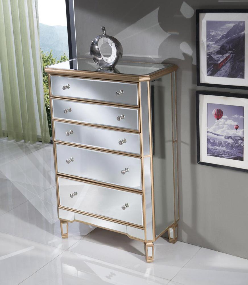 Elegant Furniture & Lighting - Contempo 5 Drawer Cabinet 33 in. x 16 in. x 49 in. in Gold paint - MF6-1126G veiw 3