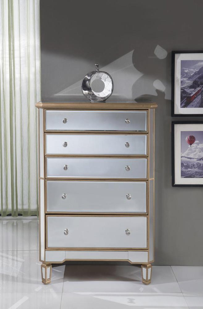 Elegant Furniture & Lighting - Contempo 5 Drawer Cabinet 33 in. x 16 in. x 49 in. in Gold paint - MF6-1126G veiw 4