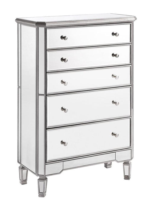 Elegant Furniture & Lighting - Contempo 5 Drawer Cabinet 33 in. x 16 in. x 49 in. in silver paint - MF6-1026S veiw 1