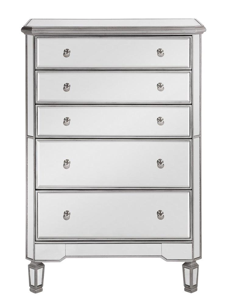 Elegant Furniture & Lighting - Contempo 5 Drawer Cabinet 33 in. x 16 in. x 49 in. in silver paint - MF6-1026S veiw 3