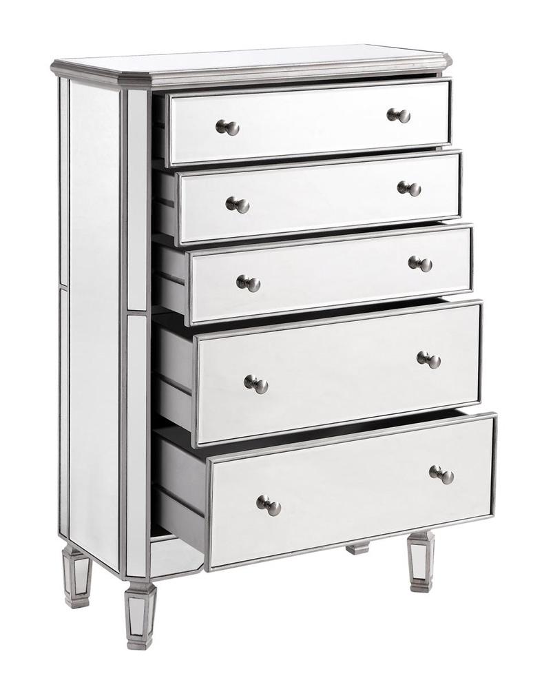 Elegant Furniture & Lighting - Contempo 5 Drawer Cabinet 33 in. x 16 in. x 49 in. in silver paint - MF6-1026S veiw 5