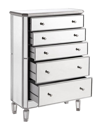 Elegant Furniture & Lighting - Contempo 5 Drawer Cabinet 33 in. x 16 in. x 49 in. in silver paint - MF6-1026S veiw 5