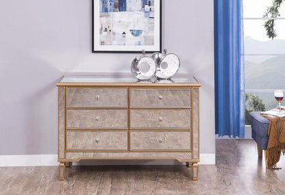 Elegant Furniture & Lighting - Contempo 6 Drawer Dresser 48 in. x 18 in. x 32 in. in Gold paint - MF6-1117G veiw 9