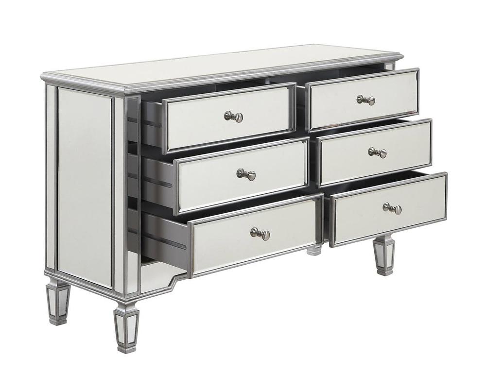 Elegant Furniture & Lighting - Contempo 6 Drawer Dresser 48 in. x 18 in. x 32 in. in silver paint - MF6-1017S veiw 2