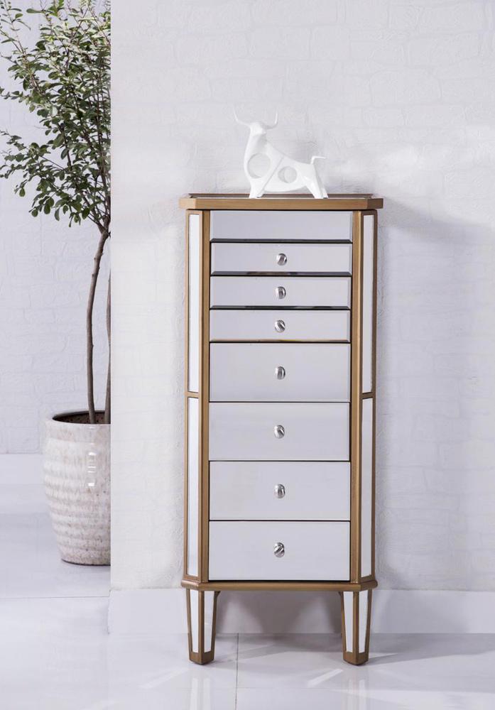 Elegant Furniture & Lighting - Contempo 7 Drawer Jewelry Armoire 18 in. x 12 in. x 41 in. in Gold Clear - MF6-1103GC veiw 2