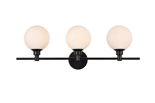 Elegant Furniture & Lighting - Cordelia 3 light Black and frosted white Bath Sconce - LD7317W28BLK veiw 1