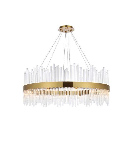 Elegant Furniture & Lighting - Dallas 36 inch round crystal pendant in satin gold - 3000D36SG veiw 1
