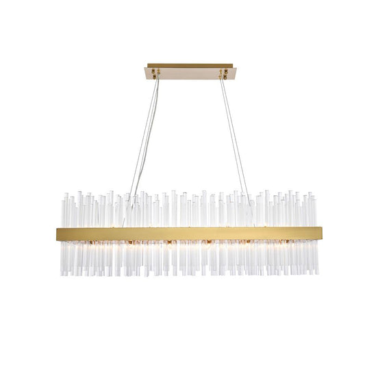 Elegant Furniture & Lighting - Dallas 42 inch rectangle crystal pendant in satin gold - 3000G42SG veiw 1