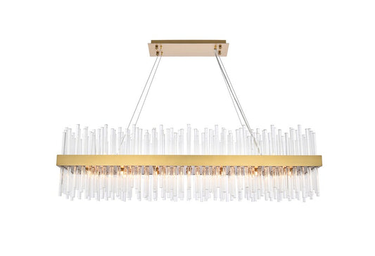 Elegant Furniture & Lighting - Dallas 48 inch rectangle crystal pendant in satin gold - 3000G48SG veiw 1