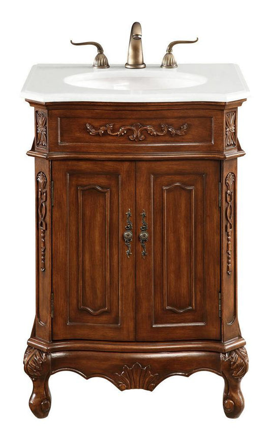 Elegant Furniture & Lighting - Danville 24 inch Single Bathroom vanity in Brown with ivory white engineered marble - VF-1005-VW veiw 1