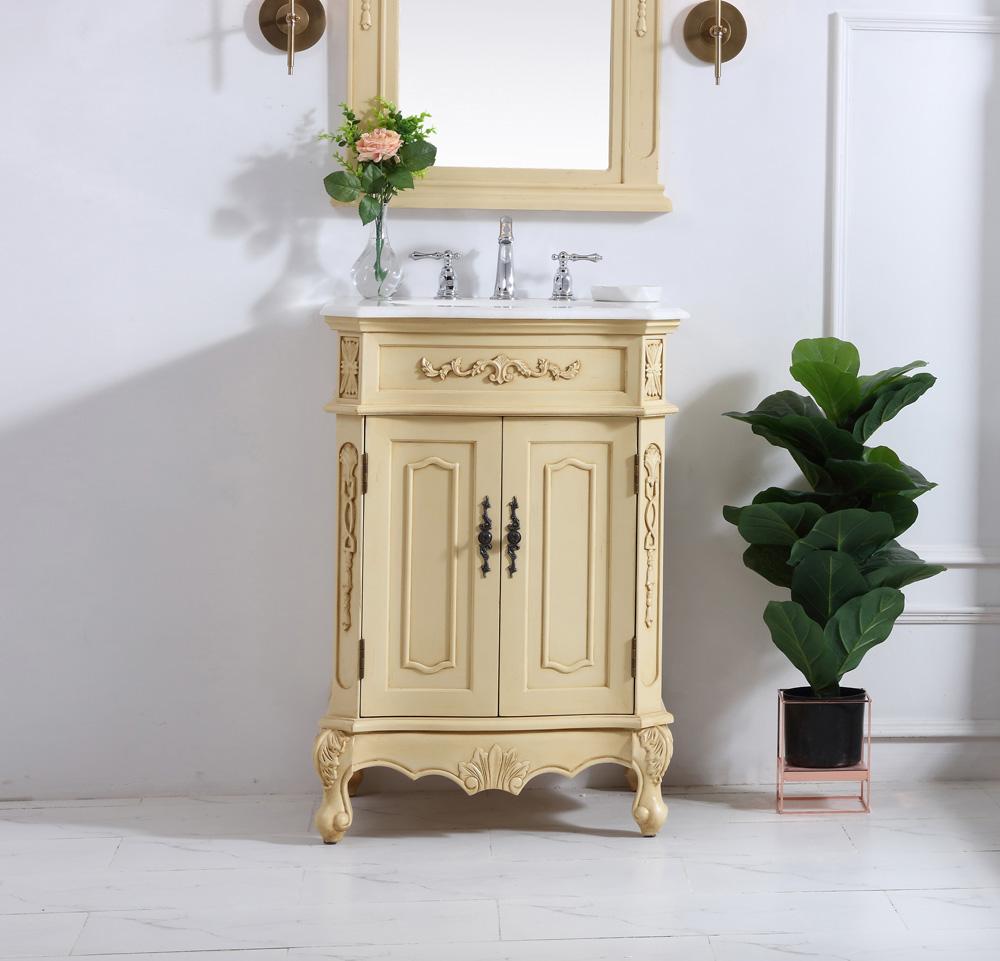 Elegant Furniture & Lighting - Danville 24 inch Single Bathroom vanity in light antique beige with ivory white engineered marble - VF10124LT-VW veiw 2