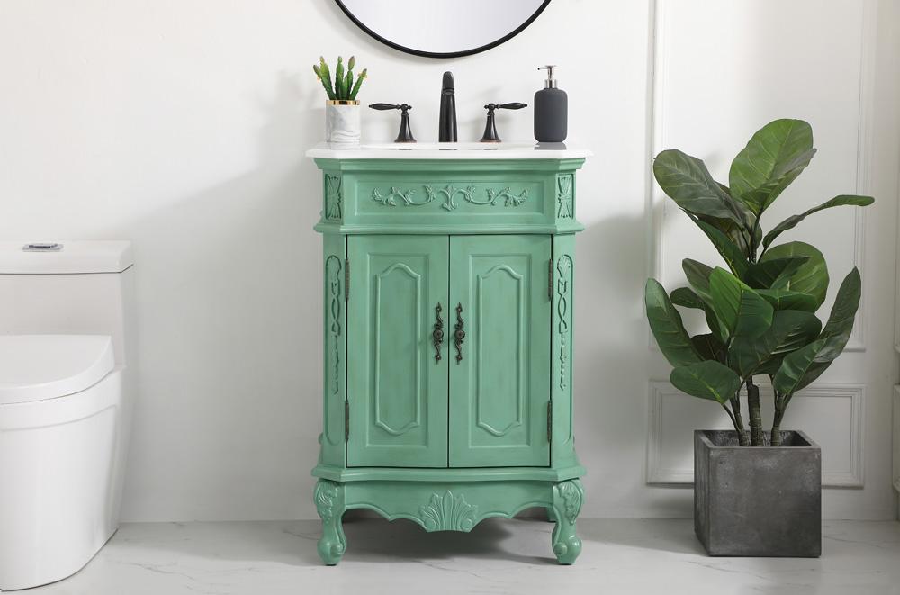 Elegant Furniture & Lighting - Danville 24 inch Single Bathroom vanity in vintage mint with ivory white engineered marble - VF10124VM-VW veiw 2
