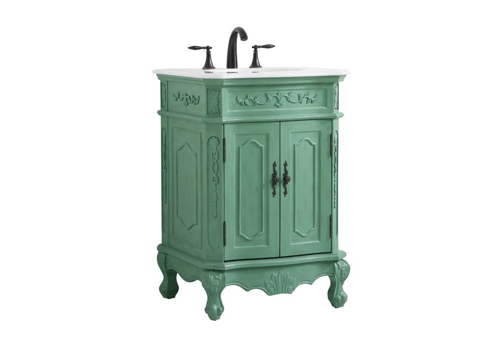 Elegant Furniture & Lighting - Danville 24 inch Single Bathroom vanity in vintage mint with ivory white engineered marble - VF10124VM-VW veiw 8