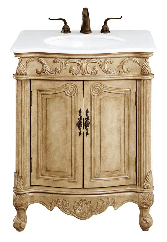 Elegant Furniture & Lighting - Danville 27 inch Single Bathroom vanity in Antique Beige with ivory white engineered marble - VF-1002-VW veiw 1