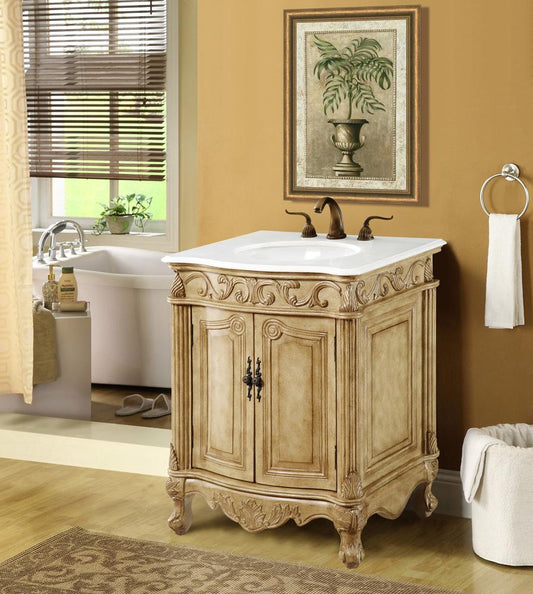 Elegant Furniture & Lighting - Danville 27 inch Single Bathroom vanity in Antique Beige with ivory white engineered marble - VF-1002-VW veiw 2