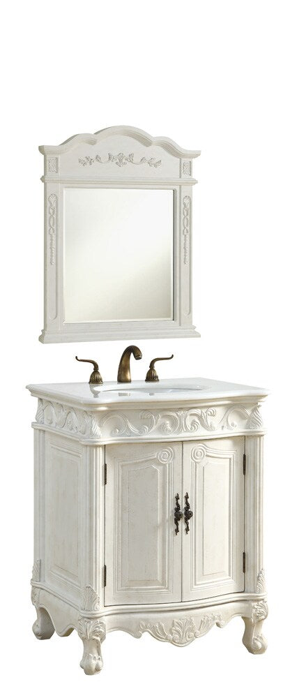 Elegant Furniture & Lighting - Danville 27 inch Single Bathroom vanity in Antique White with ivory white engineered marble - VF-1008-VW veiw 1
