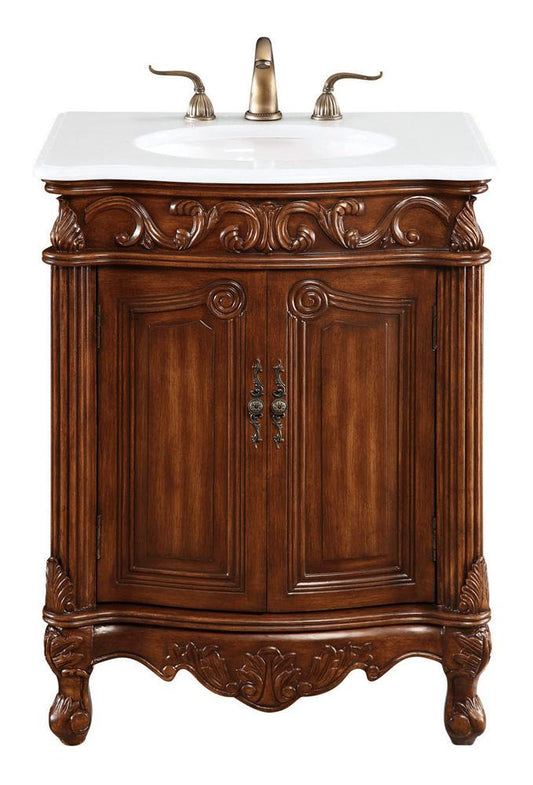 Elegant Furniture & Lighting - Danville 27 inch Single Bathroom vanity in Brown with ivory white engineered marble - VF-1007-VW veiw 1