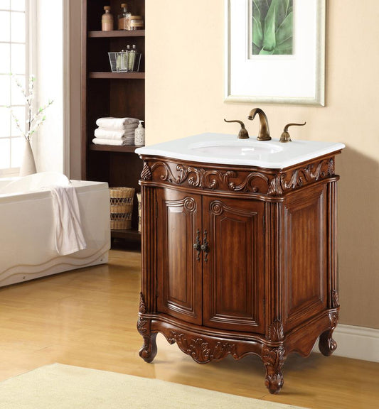 Elegant Furniture & Lighting - Danville 27 inch Single Bathroom vanity in Brown with ivory white engineered marble - VF-1007-VW veiw 2