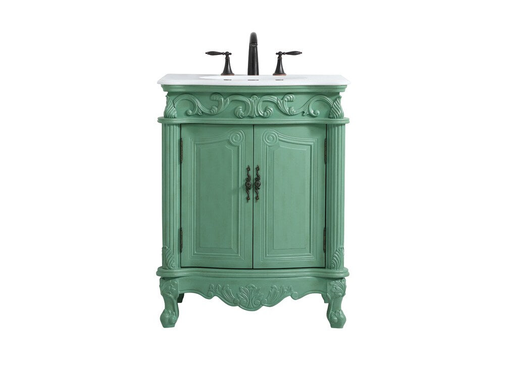 Elegant Furniture & Lighting - Danville 27 inch Single Bathroom vanity in vintage mint with ivory white engineered marble - VF-1008VM-VW veiw 1
