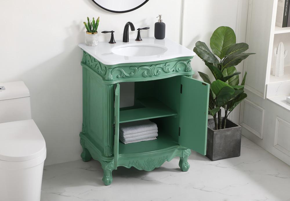 Elegant Furniture & Lighting - Danville 27 inch Single Bathroom vanity in vintage mint with ivory white engineered marble - VF-1008VM-VW veiw 4